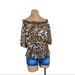 Voll Leopard Print Off Shoulder Blouse (Small)